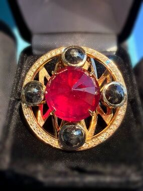 18k Rose Gold Ring by Ara Vartanian Natural 19 Ct Ruby 6CTW Diamond sz6.5